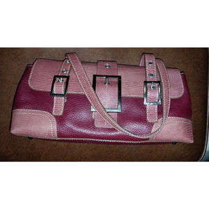 Small Dark Red Double Buckle Strap Shoulder Hand Bag by Maxx New York